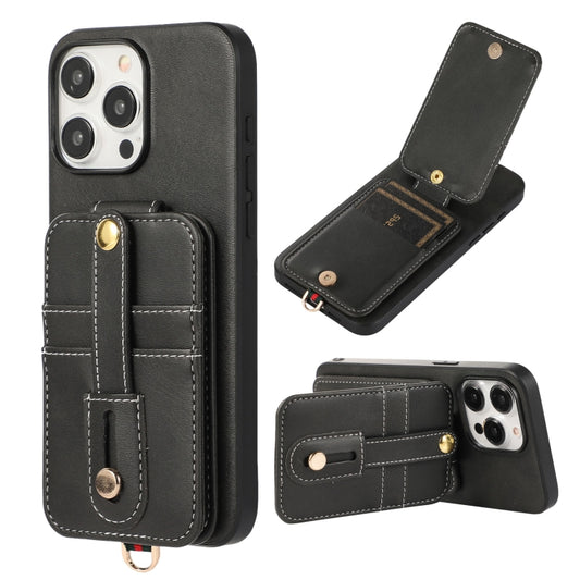 For iPhone 15 Pro Max 02 RFID Card Bag Cowhide Texture PU Phone Case(Black) - iPhone 15 Pro Max Cases by buy2fix | Online Shopping UK | buy2fix