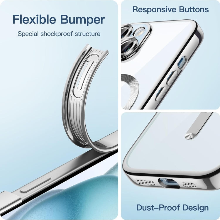 For iPhone 15 Magsafe Magnetic Transparent Electroplated TPU Phone Case(Silver) - iPhone 15 Cases by buy2fix | Online Shopping UK | buy2fix