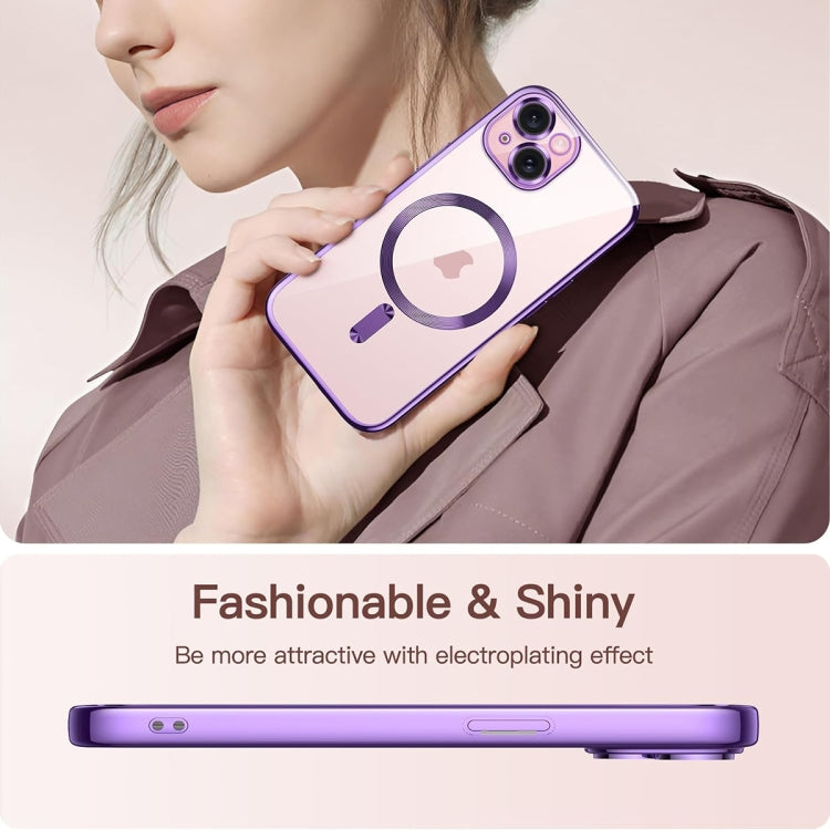 For iPhone 15 Plus Magsafe Magnetic Transparent Electroplated TPU Phone Case(Purple) - iPhone 15 Plus Cases by buy2fix | Online Shopping UK | buy2fix