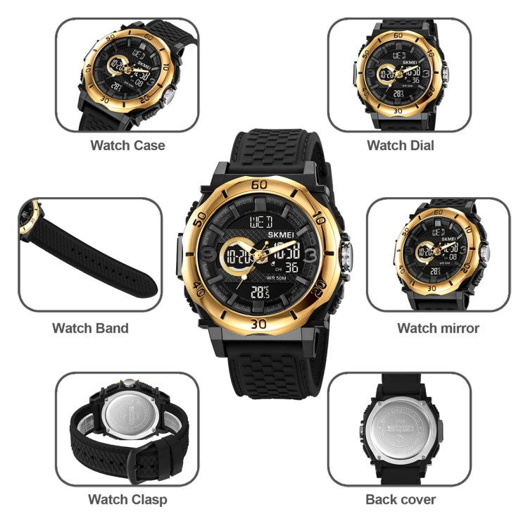 SKMEI 2098 Multifunctional Men 50M Waterproof Thermometer Dual Display Digital Wrist Watch(Black+White) - Silicone Strap Watches by SKMEI | Online Shopping UK | buy2fix