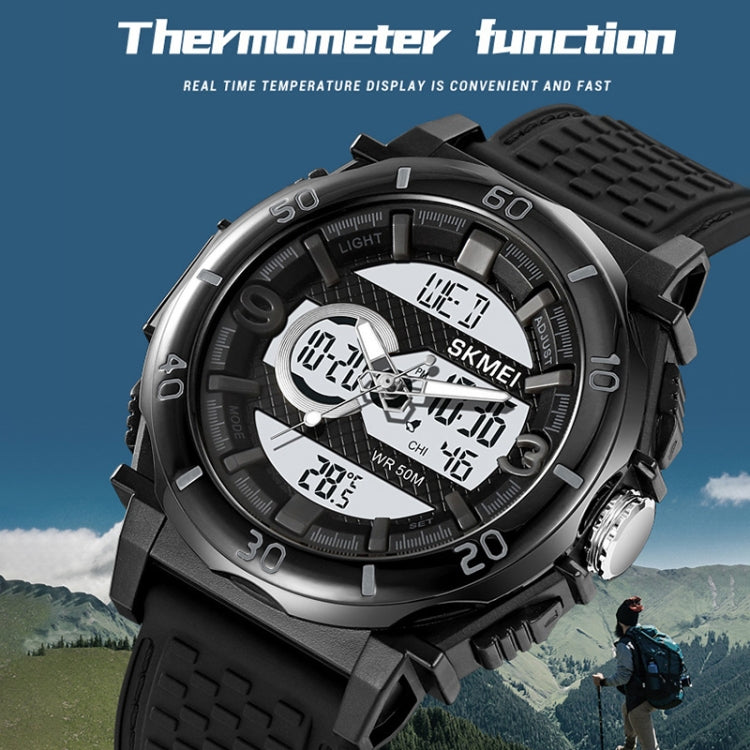 SKMEI 2098 Multifunctional Men 50M Waterproof Thermometer Dual Display Digital Wrist Watch(Black+White) - Silicone Strap Watches by SKMEI | Online Shopping UK | buy2fix