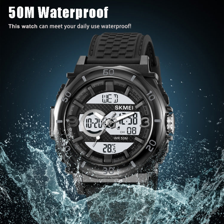 SKMEI 2098 Multifunctional Men 50M Waterproof Thermometer Dual Display Digital Wrist Watch(Black+White) - Silicone Strap Watches by SKMEI | Online Shopping UK | buy2fix