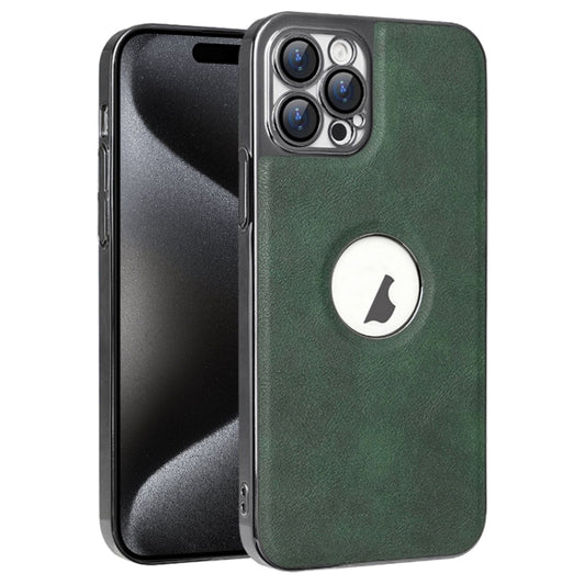For iPhone 15 Pro Max Electroplated Leather Texture PU + PC Phone Case(Green) - iPhone 15 Pro Max Cases by buy2fix | Online Shopping UK | buy2fix