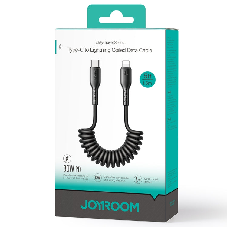 JOYROOM SA38-CL3 30W USB-C / Type-C to 8 Pin Coiled Fast Charging Data Cable, Length:1.5m(Black) - 2 in 1 Cable by buy2fix | Online Shopping UK | buy2fix