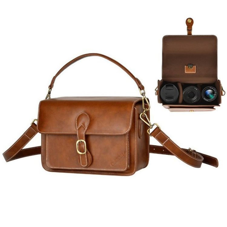 Cwatcun D80 Retro Leather Camera Shoulder Bag, Size:25.5 x 18.5 x 12.5cm Faux Leather Medium(Brown) - Strap Satchel by Cwatcun | Online Shopping UK | buy2fix