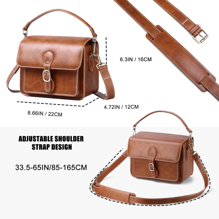 Cwatcun D80 Retro Leather Camera Shoulder Bag, Size:25.5 x 18.5 x 12.5cm Faux Leather Medium(Brown) - Strap Satchel by Cwatcun | Online Shopping UK | buy2fix