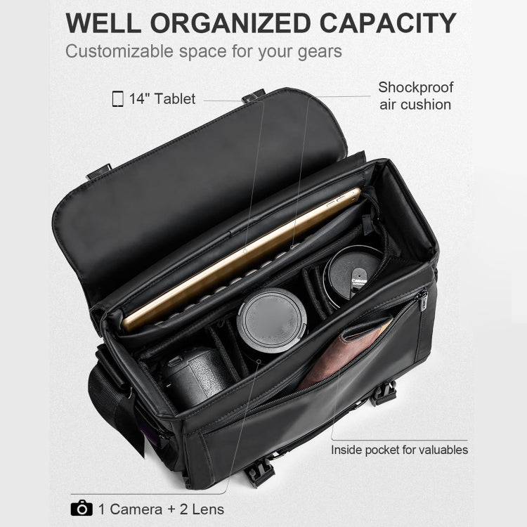 Cwatcun D85 Camera Bag Side Quick Access Camera Messenger Case Waterproof Bag, Size:30 x 15 x 24cm Small(Black) - Strap Satchel by Cwatcun | Online Shopping UK | buy2fix