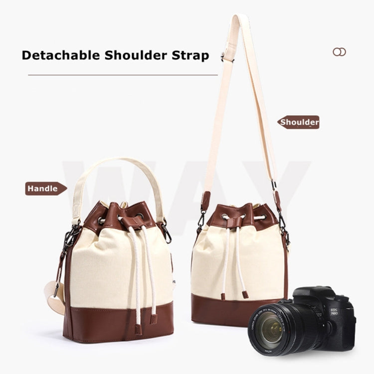 Cwatcun D100 Canvas PU Waterproof Bundle Drawstring Lens Bag Crossbody Camera Bag, Size:22 x 12 x 31cm(Beige) - Strap Satchel by Cwatcun | Online Shopping UK | buy2fix