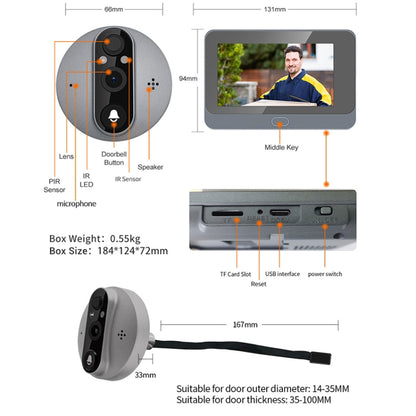 ESCAM C87 1080P 4.3 inch Smart WiFi Digital Door Viewer Supports Wide-Angle PIR & Night Vision & Dingdong Photo(White) - Video DoorBell by ESCAM | Online Shopping UK | buy2fix