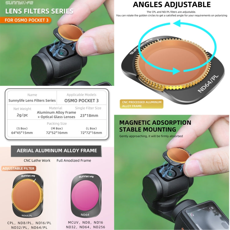 For DJI OSMO Pocket 3 Sunnylife Camera Lens Magnetic Metal Filter, Filter:ND32 - Lens Accessories by Sunnylife | Online Shopping UK | buy2fix