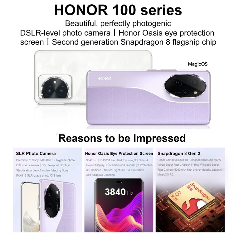 Honor 100 Pro, 16GB+1TB, Screen Fingerprint Identification, 6.78 inch MagicOS 7.2 Snapdragon 8 Gen 2 Octa Core up to 3.19GHz, Network: 5G, NFC, OTG, Support Google Play(White) - Honor by Huawei | Online Shopping UK | buy2fix