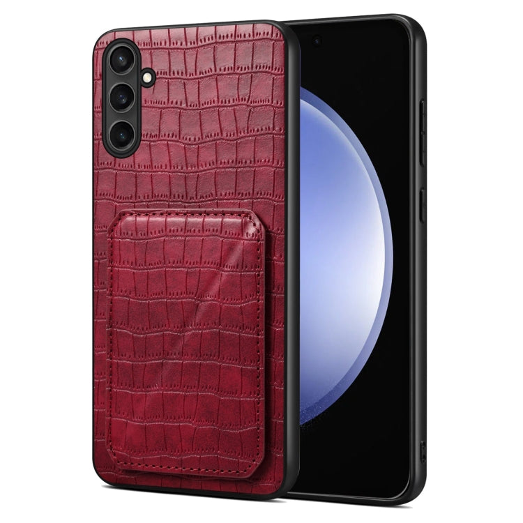 For Samsung Galaxy S23 FE 5G Denior Imitation Crocodile Leather Back Phone Case with Holder(Rose Red) - Galaxy S23 FE 5G Cases by Denior | Online Shopping UK | buy2fix