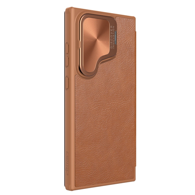 For Samsung Galaxy S24 5G NILLKIN Qin Prop Series Flip Camera Cover Design Leather Phone Case(Brown) - Galaxy S24 5G Cases by NILLKIN | Online Shopping UK | buy2fix