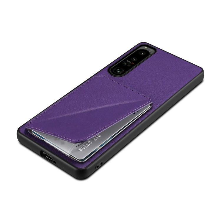 For Sony Xperia 1 V Denior Imitation Calf Leather Back Phone Case with Holder(Purple) - Sony Cases by Denior | Online Shopping UK | buy2fix