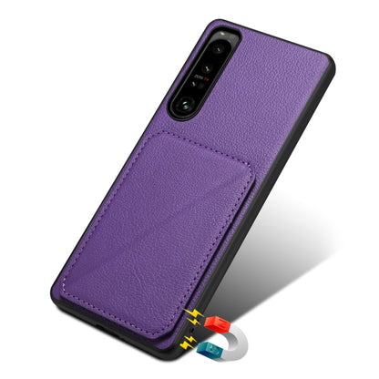 For Sony Xperia 1 V Denior Imitation Calf Leather Back Phone Case with Holder(Purple) - Sony Cases by Denior | Online Shopping UK | buy2fix