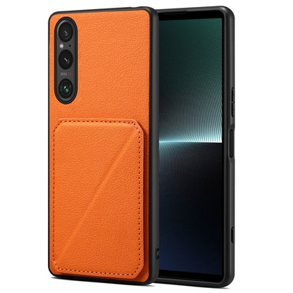 For Sony Xperia 1 V Denior Imitation Calf Leather Back Phone Case with Holder(Orange) - Sony Cases by Denior | Online Shopping UK | buy2fix