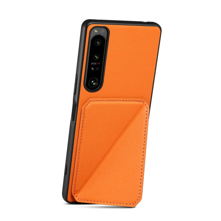 For Sony Xperia 1 V Denior Imitation Calf Leather Back Phone Case with Holder(Orange) - Sony Cases by Denior | Online Shopping UK | buy2fix