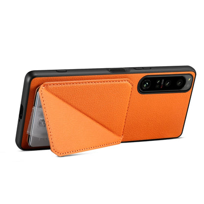 For Sony Xperia 1 V Denior Imitation Calf Leather Back Phone Case with Holder(Orange) - Sony Cases by Denior | Online Shopping UK | buy2fix