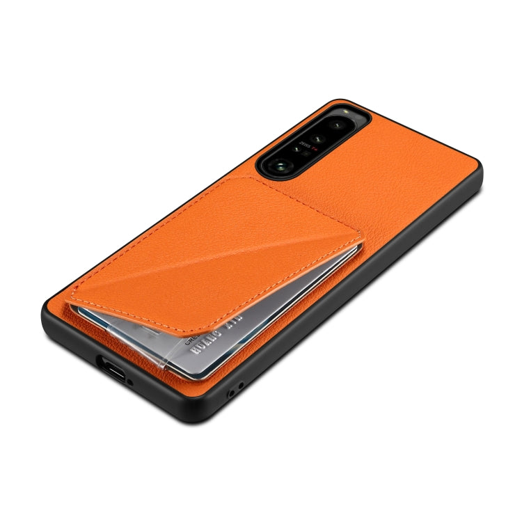 For Sony Xperia 1 V Denior Imitation Calf Leather Back Phone Case with Holder(Orange) - Sony Cases by Denior | Online Shopping UK | buy2fix