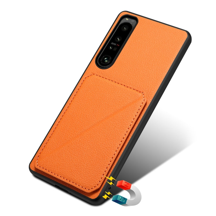 For Sony Xperia 1 V Denior Imitation Calf Leather Back Phone Case with Holder(Orange) - Sony Cases by Denior | Online Shopping UK | buy2fix