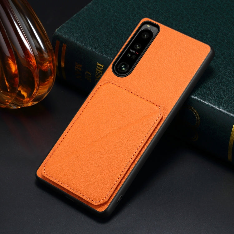 For Sony Xperia 1 V Denior Imitation Calf Leather Back Phone Case with Holder(Orange) - Sony Cases by Denior | Online Shopping UK | buy2fix