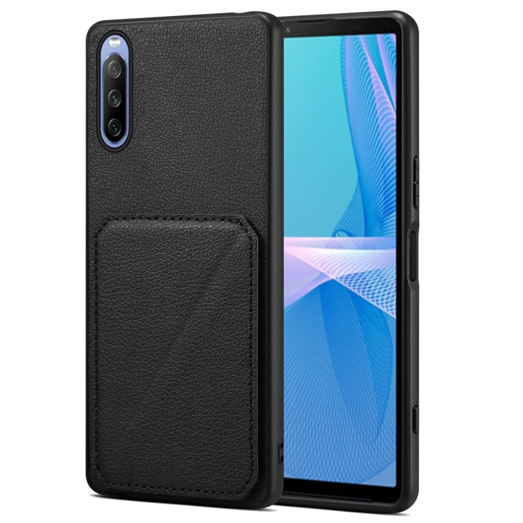 For Sony Xperia 10 IV Denior Imitation Calf Leather Back Phone Case with Holder(Black) - Sony Cases by Denior | Online Shopping UK | buy2fix