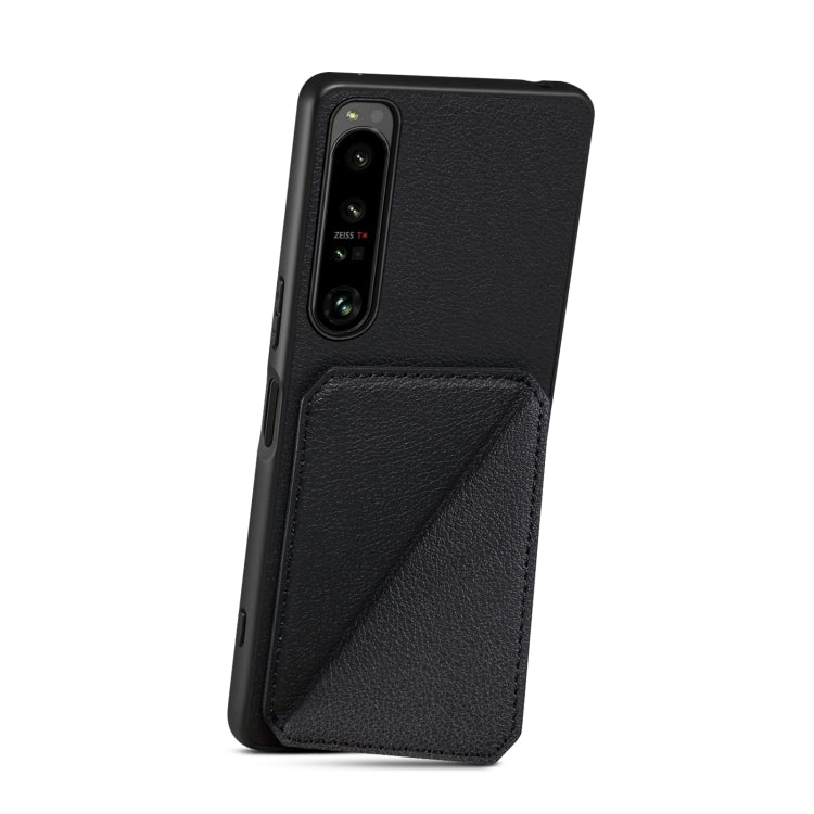 For Sony Xperia 10 IV Denior Imitation Calf Leather Back Phone Case with Holder(Black) - Sony Cases by Denior | Online Shopping UK | buy2fix