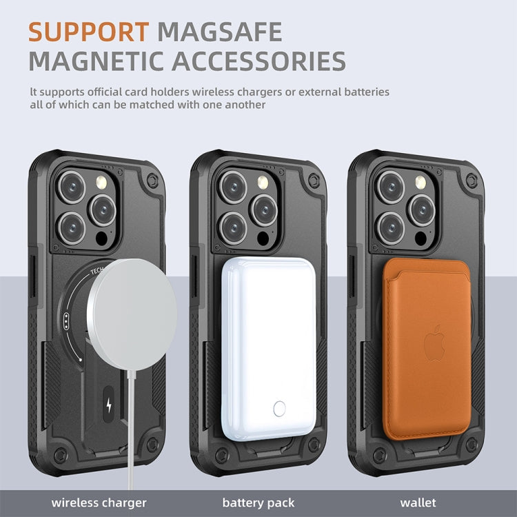 For iPhone 14 Pro MagSafe Holder Armor PC Hybrid TPU Phone Case(Black) - iPhone 14 Pro Cases by buy2fix | Online Shopping UK | buy2fix