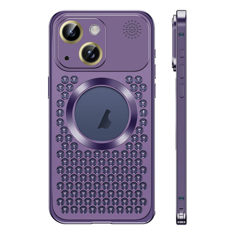 For iPhone 14 Plus Spring Buckle MagSafe Magnetic Metal Aromatherapy Phone Case(Purple) - iPhone 14 Plus Cases by buy2fix | Online Shopping UK | buy2fix