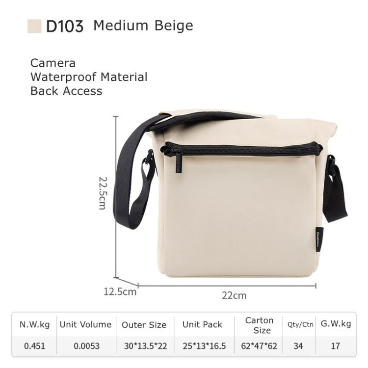 Cwatcun D103 Crossbody Camera Bag Photography Lens Shoulder Bag, Size:22.5 x 22.5 x 12.5cm(Beige) - Strap Satchel by Cwatcun | Online Shopping UK | buy2fix