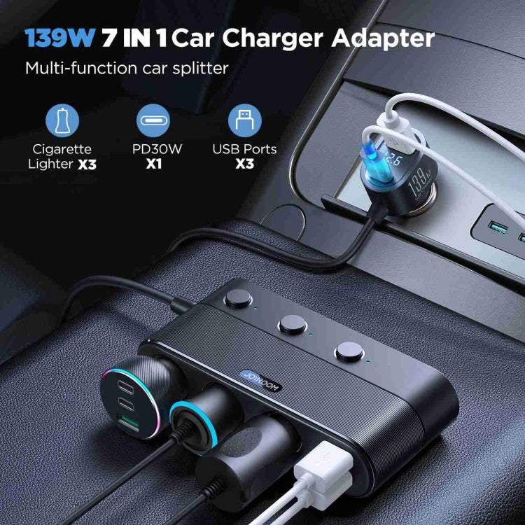 JOYROOM JR-CCL01 139W 7 in 1 Cigarette Lighter Splitter Car Charger(Black) - Car Charger by JOYROOM | Online Shopping UK | buy2fix