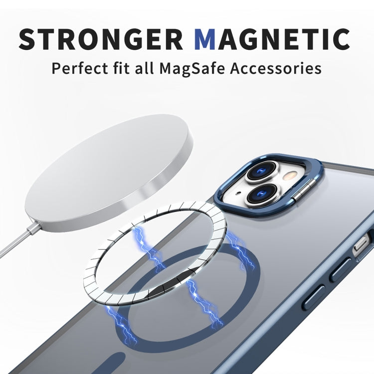For iPhone 14 Plus Metal Invisible Camera Holder MagSafe Magnetic Phone Case(Blue) - iPhone 14 Plus Cases by buy2fix | Online Shopping UK | buy2fix