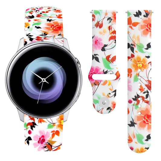 For Samsung Galaxy Active2 20mm Reverse Buckle Printed Silicone Watch Band(Birds And Flowers) - Smart Wear by buy2fix | Online Shopping UK | buy2fix