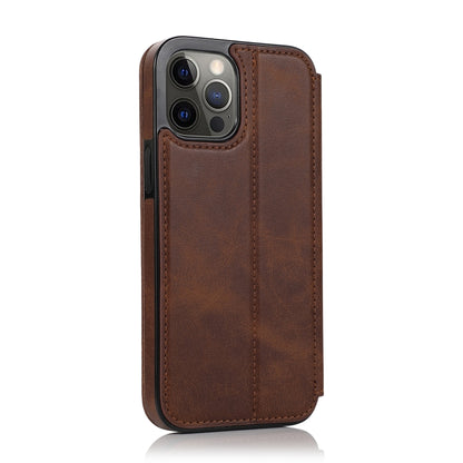 For iPhone 12 Pro Max Strong Magnetic Closure PU + TPU Leather Case with Card Slots & Holder(Brown) - Apple Accessories by buy2fix | Online Shopping UK | buy2fix