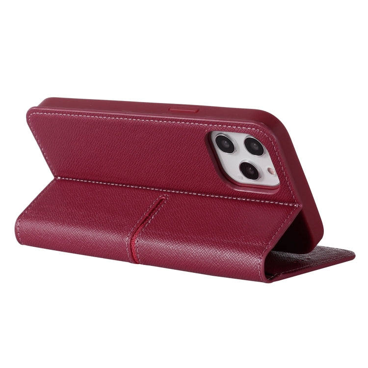 For iPhone 12 / 12 Pro GEBEI Top-grain Leather Horizontal Flip Protective Case with Holder & Card Slots & Wallet & Photo Frame(Wine Red) - iPhone 12 / 12 Pro Cases by GEBEI | Online Shopping UK | buy2fix