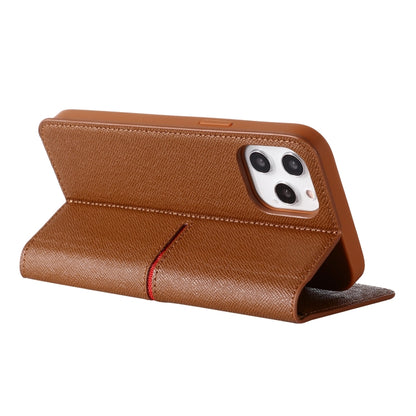 For iPhone 12 Pro Max GEBEI Top-grain Leather Horizontal Flip Protective Case with Holder & Card Slots & Wallet & Photo Frame(Brown) - iPhone 12 Pro Max Cases by GEBEI | Online Shopping UK | buy2fix