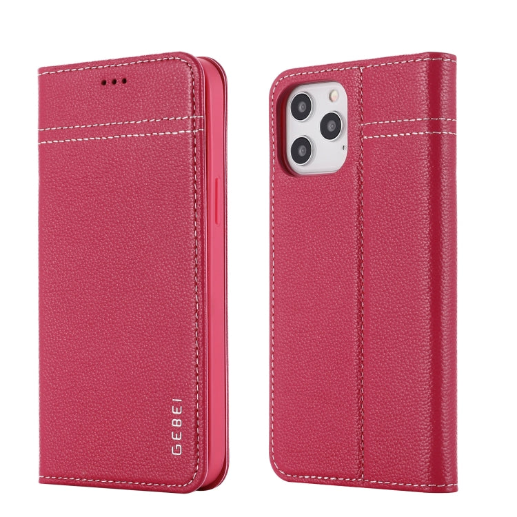 For iPhone 12 mini GEBEI Top-grain Leather Horizontal Flip Protective Case with Holder & Card Slots (Rose Red) - iPhone 12 mini Cases by GEBEI | Online Shopping UK | buy2fix