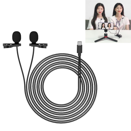 YELANGU MY3 Type-C Interface Live Broadcast Interview Mobile Phone Double Clip Lavalier Microphone, Length: 2.5m - Consumer Electronics by YELANGU | Online Shopping UK | buy2fix