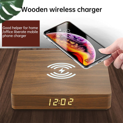 W50 Wooden Clock Wireless Charger (Yellow Wood) - Apple Accessories by buy2fix | Online Shopping UK | buy2fix