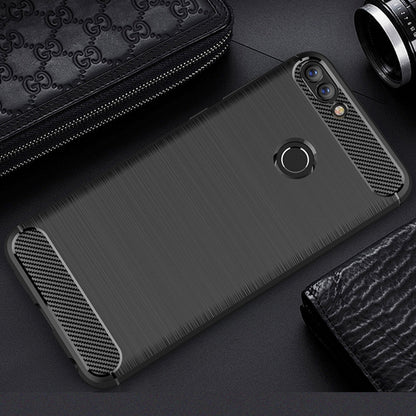 For Huawei  P smart / Enjoy 7S Brushed Texture Carbon Fiber Shockproof TPU Protective Back Case (Black) - Mobile Accessories by buy2fix | Online Shopping UK | buy2fix