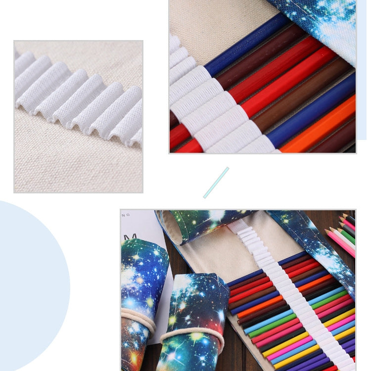 48 Slots Cosmic Galaxy Print Pen Bag Canvas Pencil Wrap Curtain Roll Up Pencil Case Stationery Pouch - Home & Garden by buy2fix | Online Shopping UK | buy2fix