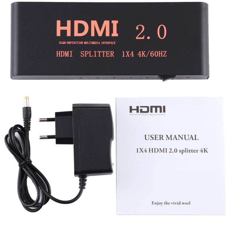 CY-042 1X4 HDMI 2.0 4K/60Hz Splitter, EU Plug - Splitter by buy2fix | Online Shopping UK | buy2fix