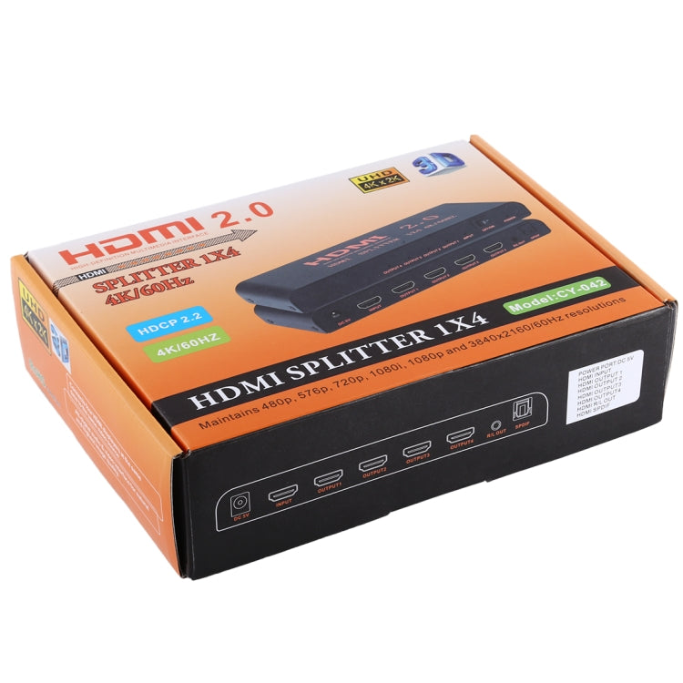 CY-042 1X4 HDMI 2.0 4K/60Hz Splitter, EU Plug - Splitter by buy2fix | Online Shopping UK | buy2fix
