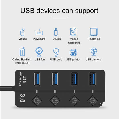 Onten 5301 USB 3.0 Male to 4 USB 2.0 Female Splitter Extender with Independent Switch - USB 2.0 HUB by Onten | Online Shopping UK | buy2fix