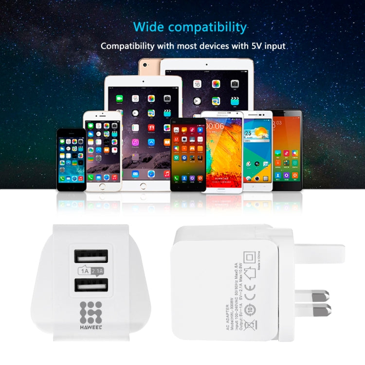 9 PCS HAWEEL UK Plug 2 USB Ports 1A / 2.1A Travel Charger Kits with Display Stand Box, For iPhone, Galaxy, Huawei, Xiaomi, LG, HTC and other Smartphones - Mobile Accessories by buy2fix | Online Shopping UK | buy2fix