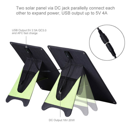 HAWEEL 2 PCS 20W Monocrystalline Silicon Solar Power Panel Charger, with USB Port & Holder & Tiger Clip, Support QC3.0 and AFC(Black) - Charger by HAWEEL | Online Shopping UK | buy2fix