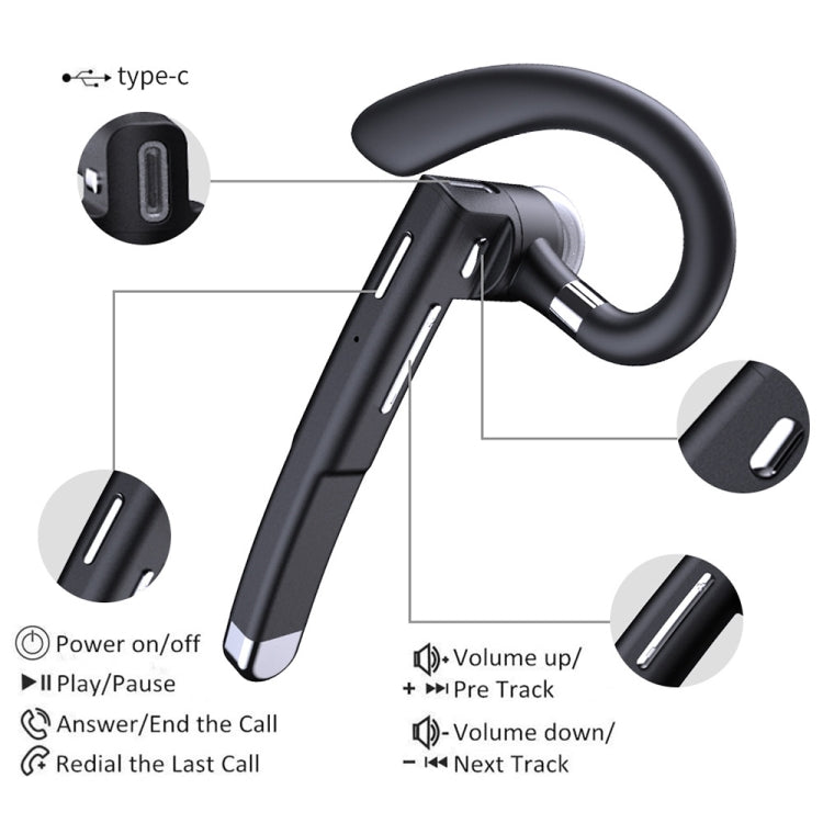 YYK-525 Simple Version Single Rotatable Earhook Noise Reduction Call Business Bluetooth Earphone without Charging Box - Bluetooth Earphone by buy2fix | Online Shopping UK | buy2fix