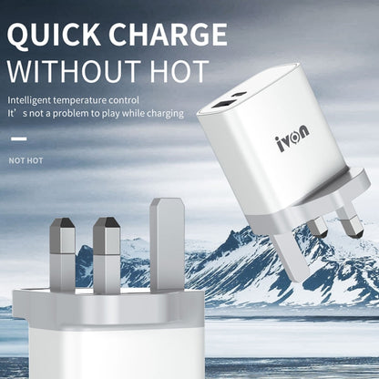 IVON AD52 18W USB-C / Type-C + USB Dual Port PD Fast Charge(UK Plug) - USB Charger by IVON | Online Shopping UK | buy2fix