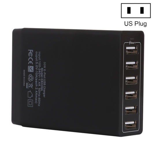 XBX09A 50W 5V 2.4A 6 USB Ports Quick Charger Travel Charger(Black) - Multifunction Charger by buy2fix | Online Shopping UK | buy2fix