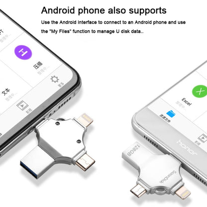 4 in 1 128GB USB 3.0 + 8 Pin + Mirco USB + USB-C / Type-C Dual-use Flash Drive with OTG Function - U Disk & Card Reader by buy2fix | Online Shopping UK | buy2fix